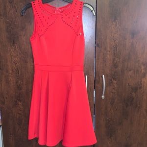 Red cut out pleated dress